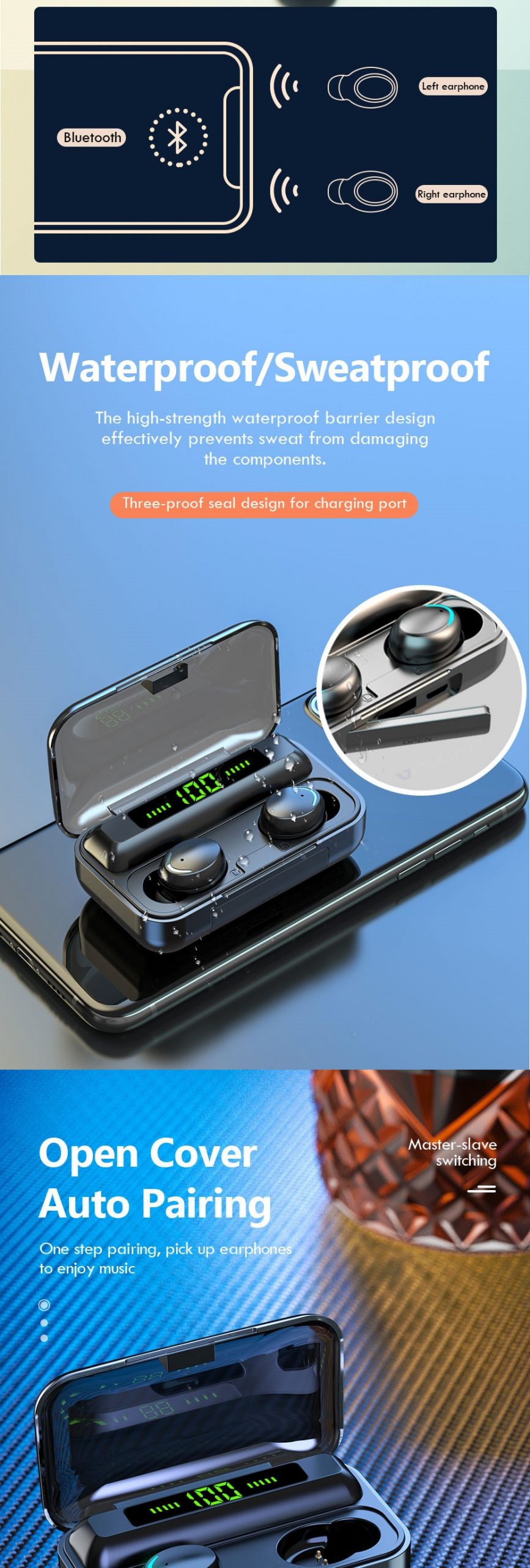 Trendy Waterproof Wireless Bluetooth Earphones