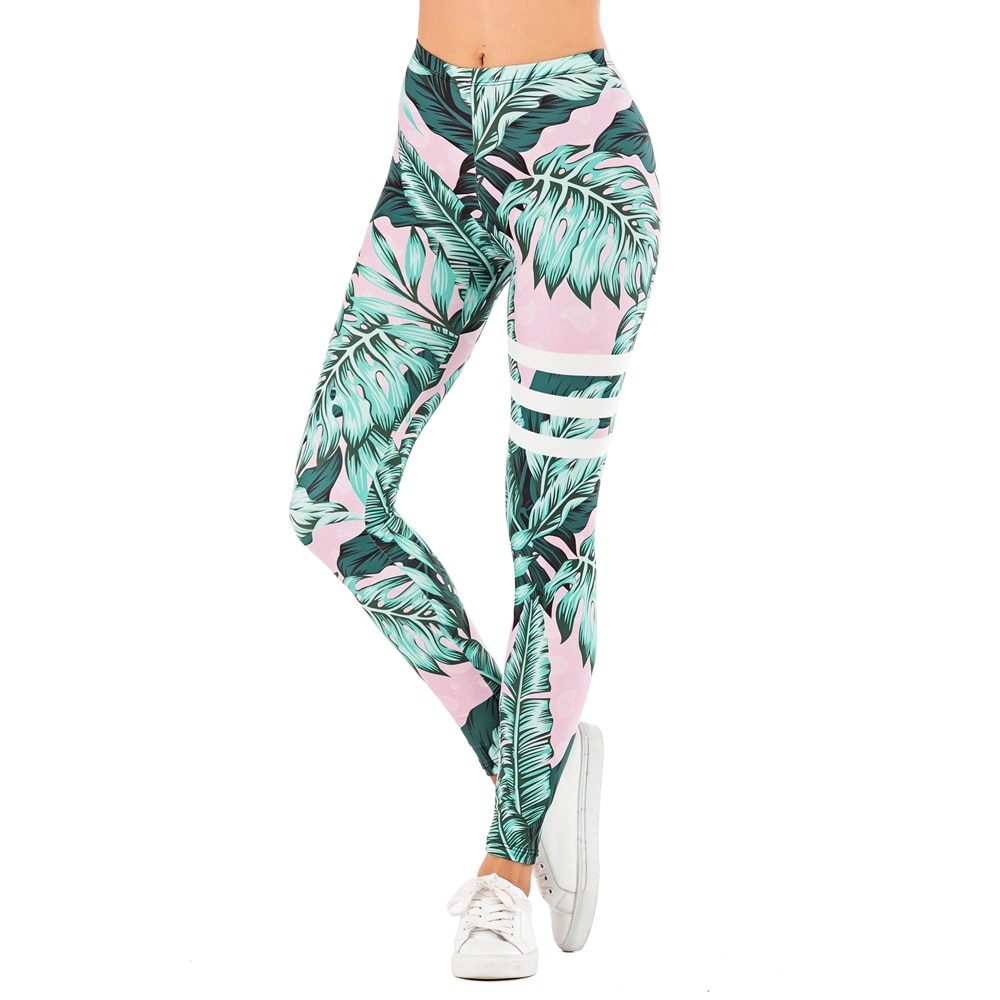 Marque Sexy femmes Legging feuille impression Fitness leggins mode mince legins taille haute Leggings femme pantalon