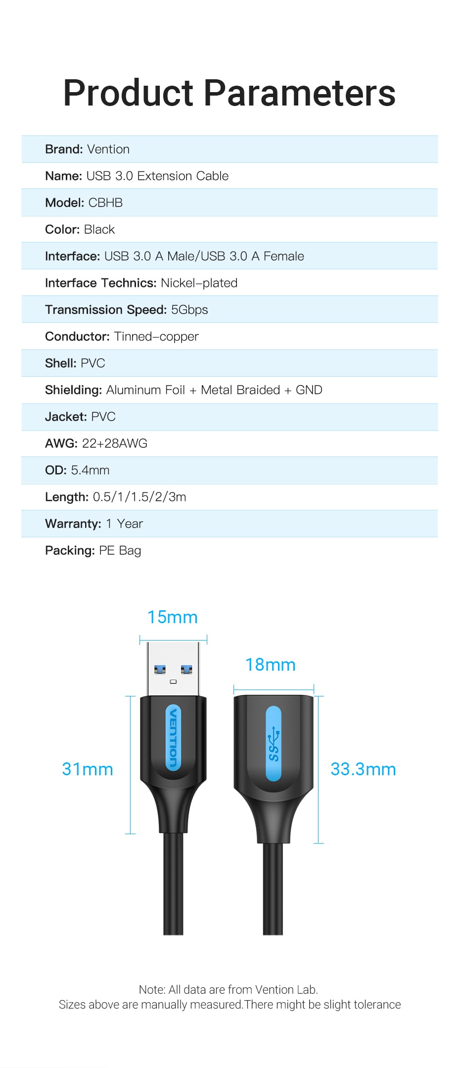 Vention USB rallonge câble 3.0 mâle à femelle USB câble Extender cordon de données pour ordinateur portable Smart TV PS4 Xbox One SSD USB à USB