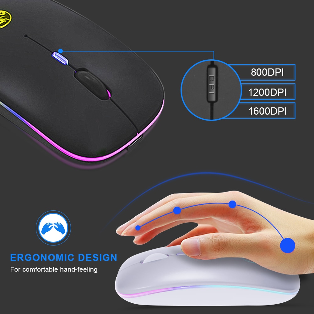 Souris sans fil rvb Bluetooth souris d'ordinateur silencieuse Rechargeable ergonomique avec LED souris optique USB rétro-éclairé pour ordinateur portable