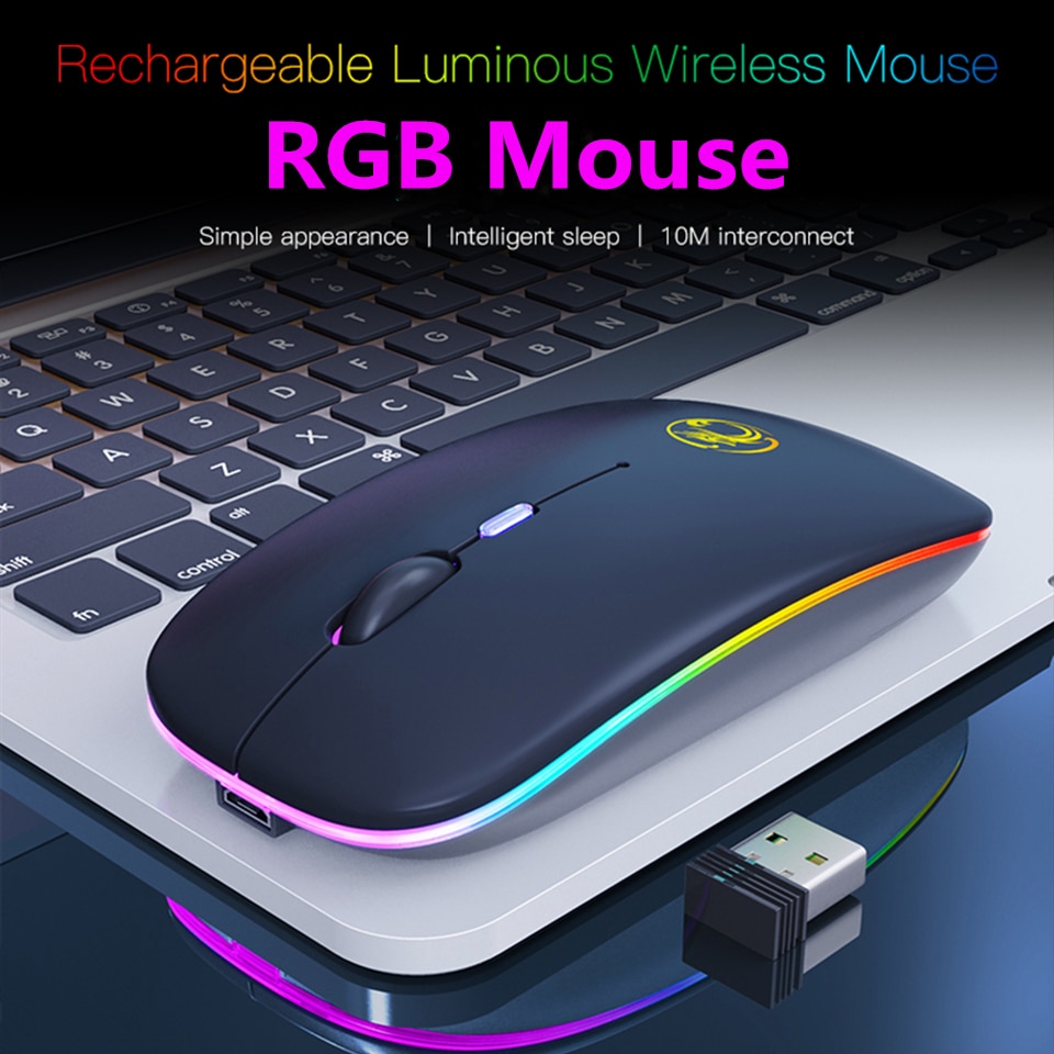 Souris sans fil rvb Bluetooth souris d'ordinateur silencieuse Rechargeable ergonomique avec LED souris optique USB rétro-éclairé pour ordinateur portable