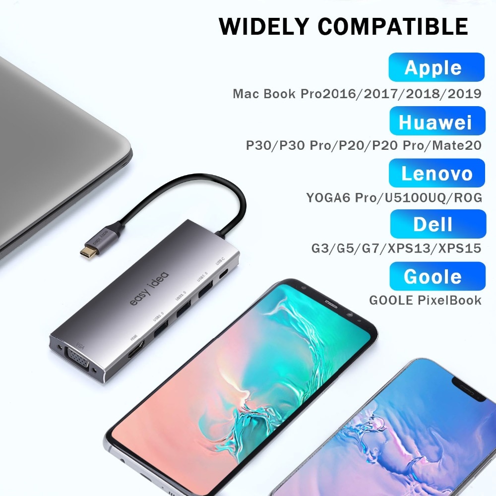 Hub USB OTG 3.0 USB C Hub HDMI 3 ports répartiteur Multi USB 3.0 Type C Hub USB-C Hab VGA adaptateur C Dock pour MacBook Pro accessoires