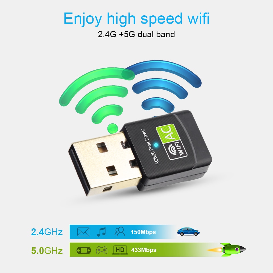 Adaptateur Wifi USB pilote gratuit 600Mbps adaptateur Wi-Fi 5ghz antenne USB Ethernet PC adaptateur Wi-Fi Lan Wifi Dongle récepteur Wifi ca