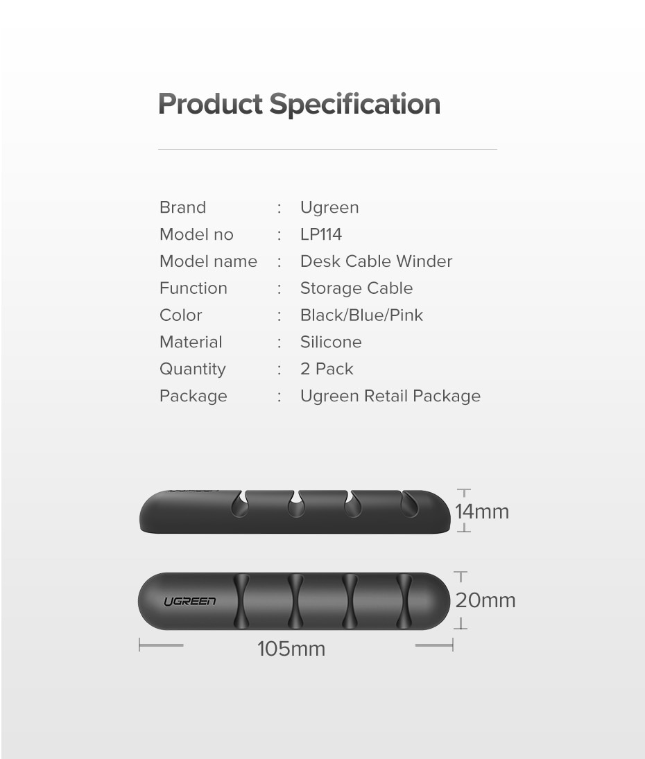 Ugreen câble organisateur Silicone USB câble enrouleur Flexible câble gestion Clips pour souris casque écouteur câble support