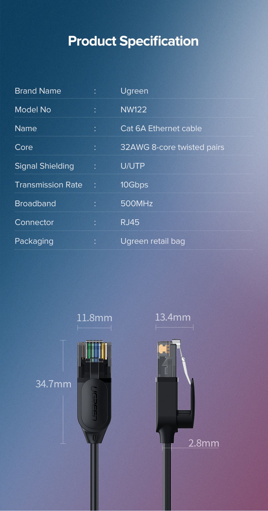 Ugreen Ethernet Câble Cat 6 à 10Gbps Câble Réseau 4 Paires Torsadées Cordon De Raccordement Internet UTP Cat6 un Câble Lan Ethernet RJ45